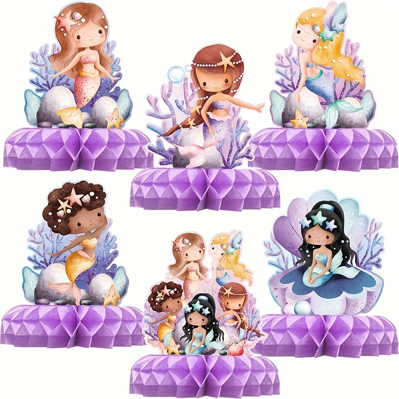 

6pcs Mermaid Honeycomb Centerpieces - Cartoon Mermaid Table Decorations For Birthday, Baby Shower, Wedding, Bridal Shower, Gender Reveal Parties - Ocean Themed Party Supplies Without Electricity