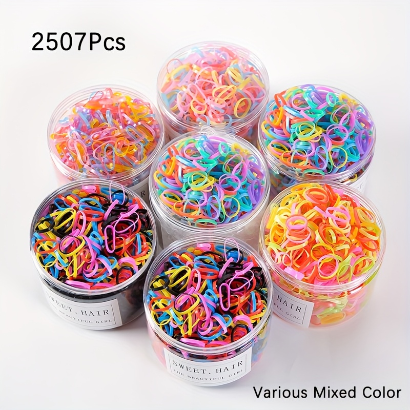 TEMU 2507pcs Bulk Ponytail Holders With Storage Box - Disposable Hair Ties For Women, Elastic Bands, Black, Transparent, Mixed Color - For Salon,