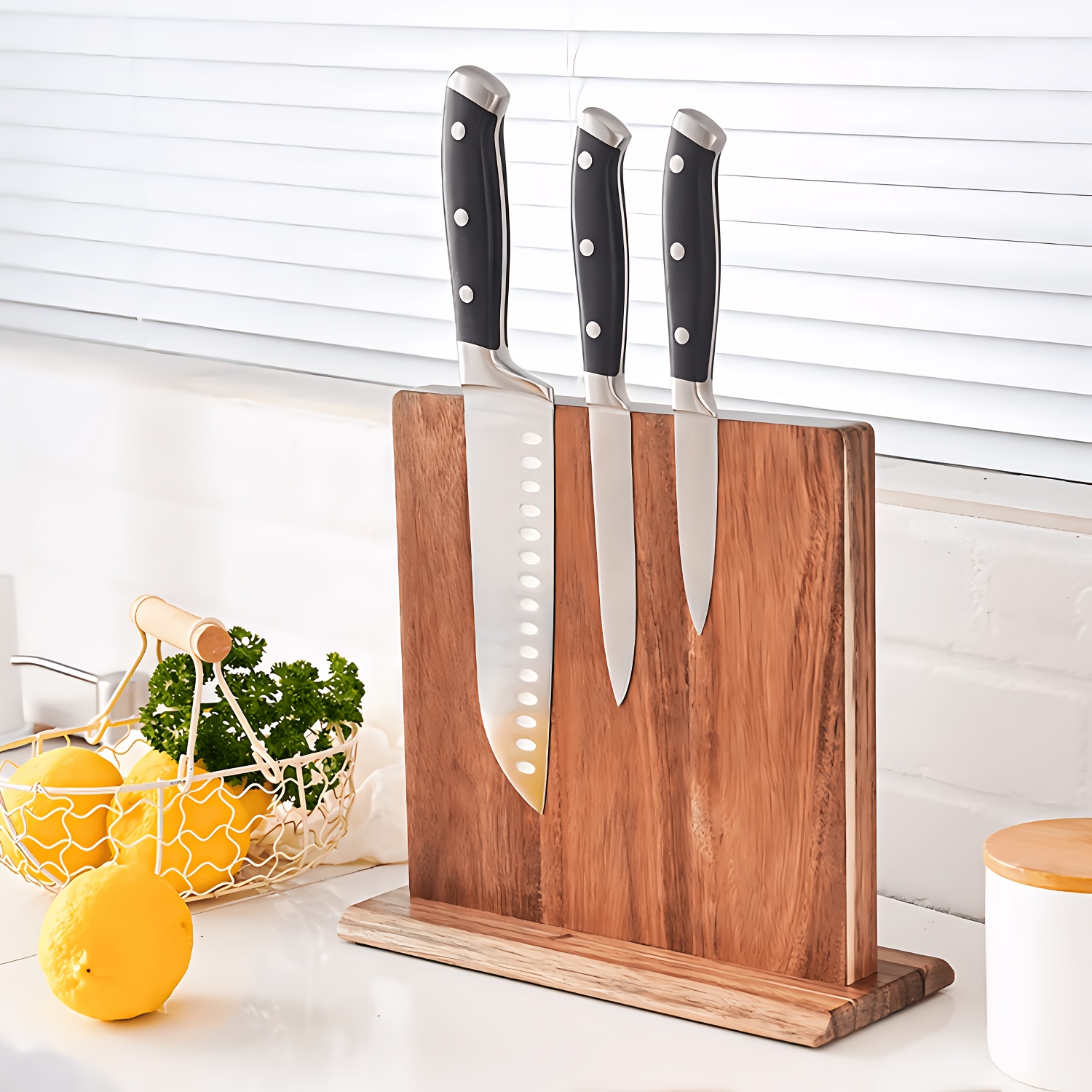item picture magnetic knife holder acacia wood home kitchen magnetic double sided knife block  