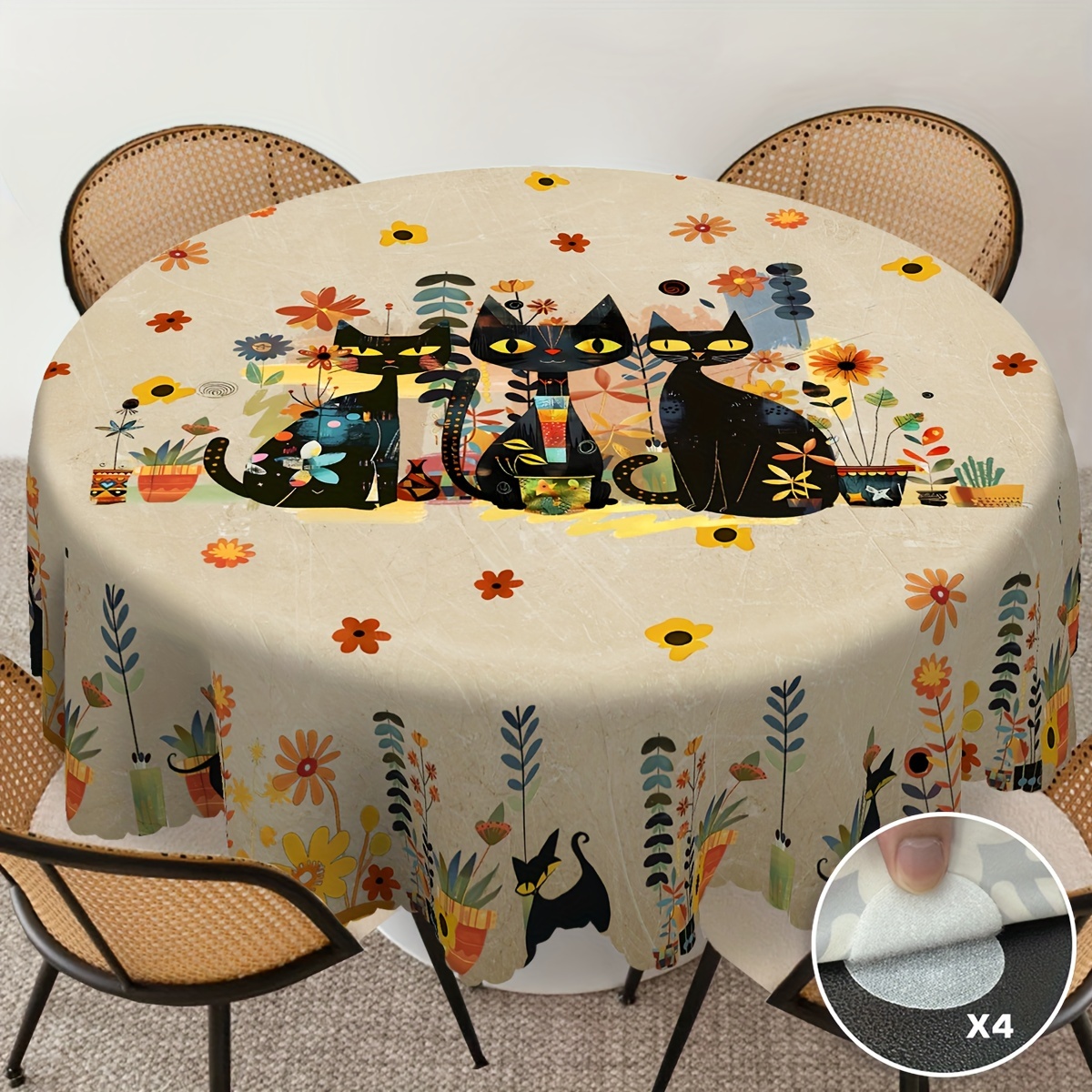 TEMU 1 mantel, Mantel vintage de gato negro, Mantel floral geométrico, y verano, Mantel de poliéster y rectangular, Decoración para el hogar y la