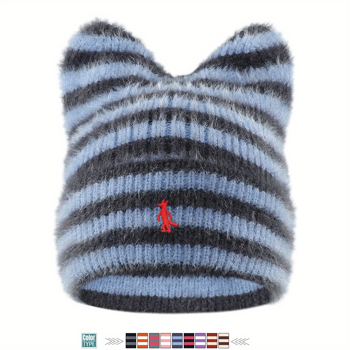TEMU Outdoor Leisure Fluffy Winter Hat, Christmas Gift For Women, "cartoon Fox" Embroidered Hat, Unisex Autumn/winter Warm Brimless Beanie, Thick