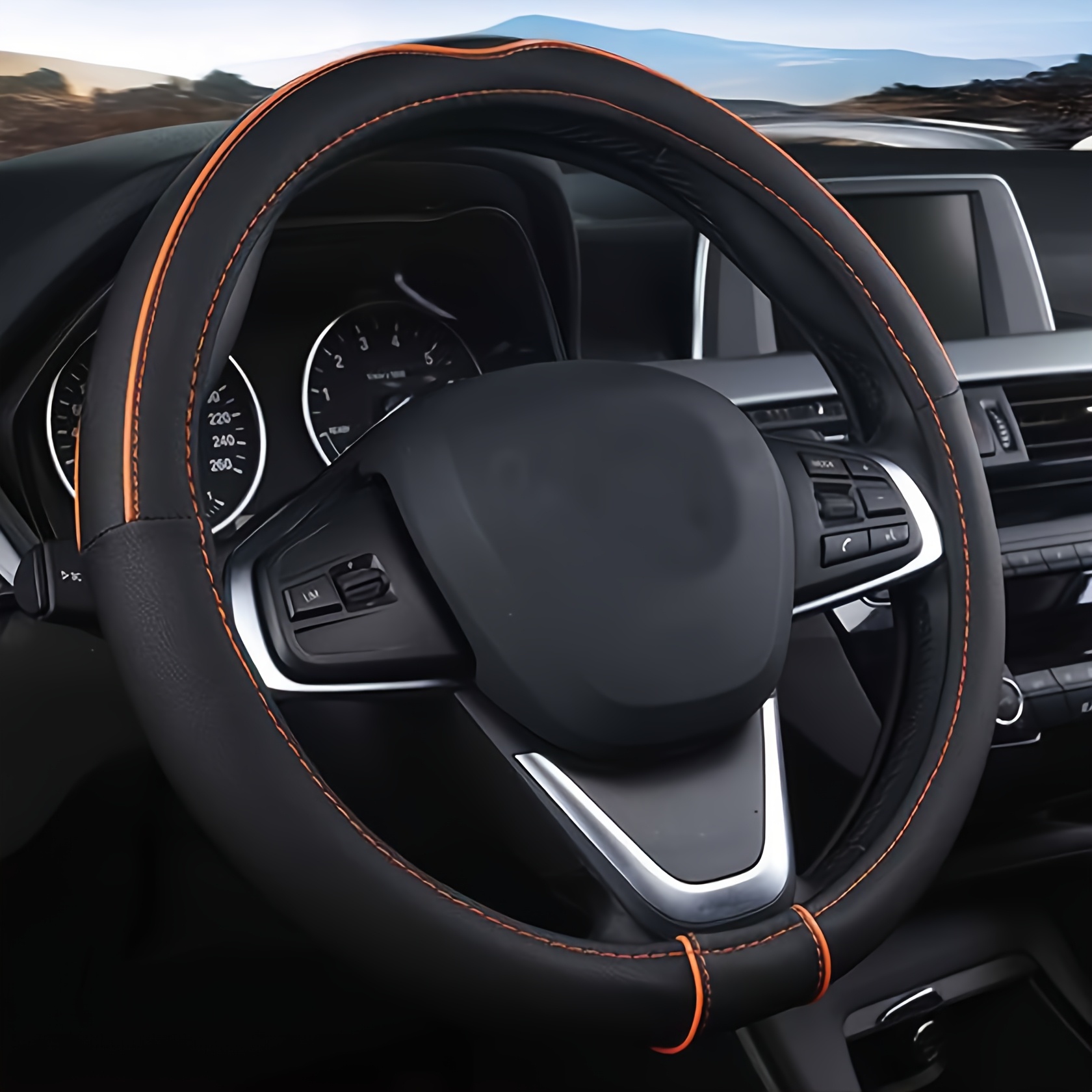 TEMU 1pc Comfortable Anti-slip Odorless Car Steering Wheel Cover, Soft And Wear-resistant Faux Leather, Suitable For Diameter 14.57-14.96 Inches,