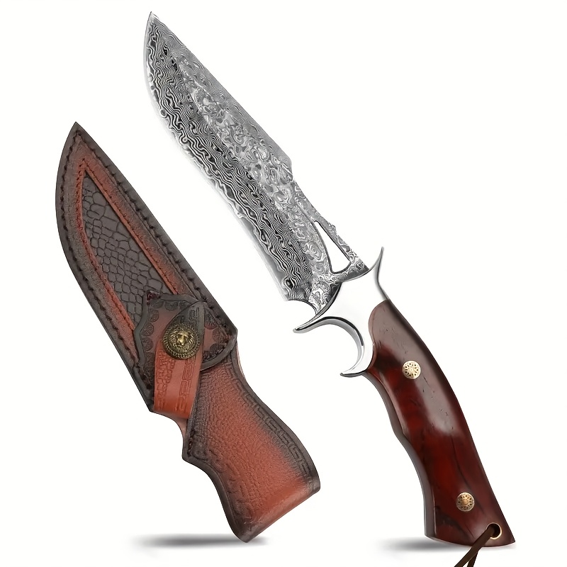 TEMU Damascus Knife, Wilderness Hunting Straight Knife Set, Outdoor Camping Equipment, Fishing Knife/gear, Wilderness Survival Tools, Hunting