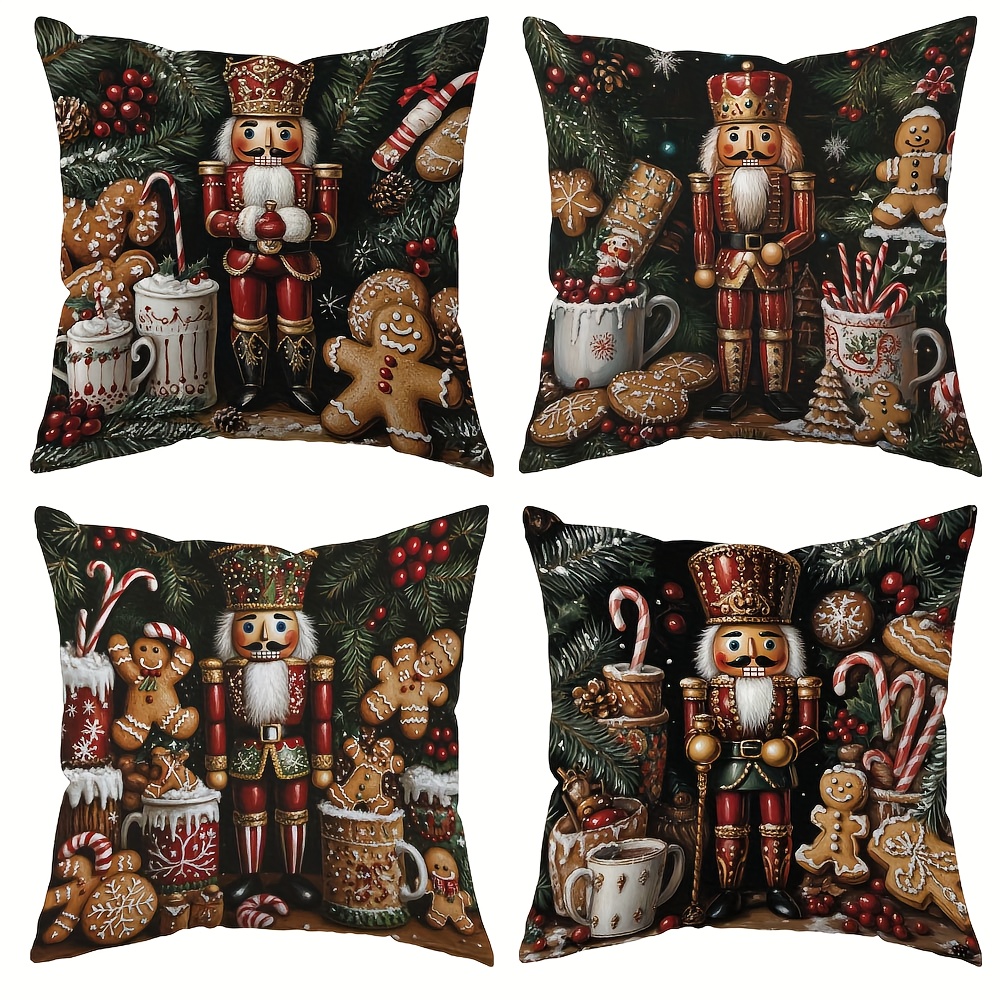 TEMU 4 pièces, thème de Noël, imprimé avec , pain d'épices pour homme, motif de bonbon de canne, 17,72 pouces * 17,72 pouces, convient pour la