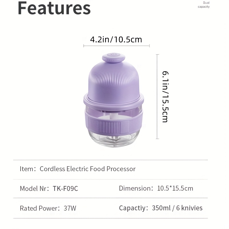 1pc electric garlic chopper mini   chopper 350ml garlicgrindercrusher onion chopper vegetable blender cordless food processor for ginger chilifruits meat etc blender machine barbell kitchen gadgets Product details 9