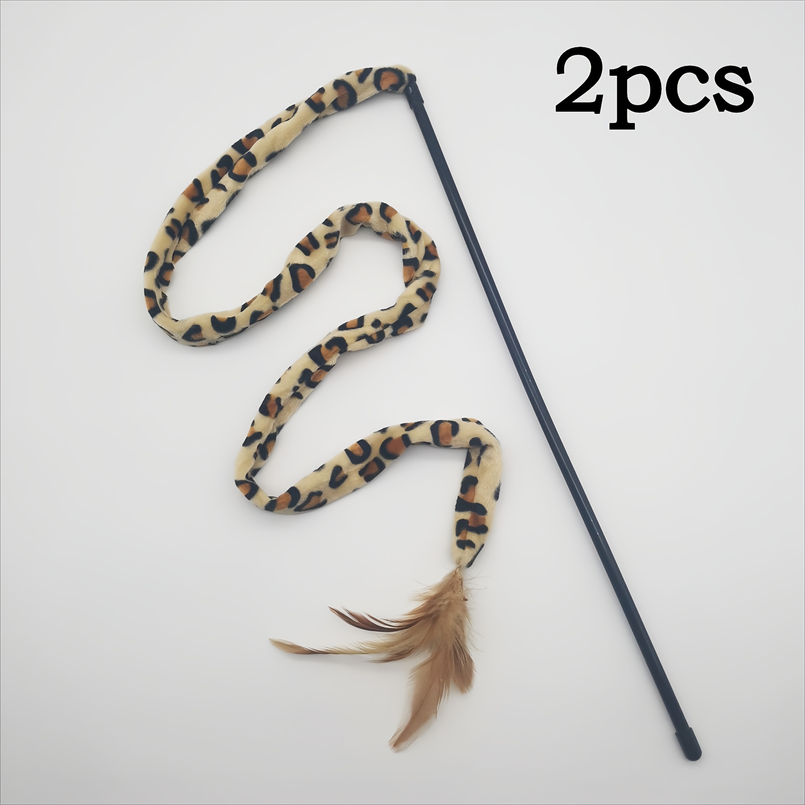 TEMU 1/2/3pcs Pince à épiler imprimée léopard de 36,6 pouces pour chats, de jeu interactives pour chats en polyester durable avec des plumes