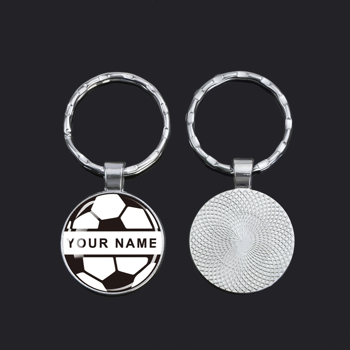 TEMU 1pc Custom Name Soccer Keychain Personalized Customized Text Glass Pendant Key Chain Sports Style Jewelry Keyring Football Commemorative Gift