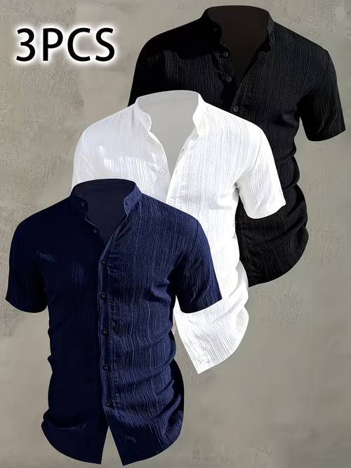 3-delige set zomer heren casual shirts met korte mouwen, button-up vesten, geschikt voor strandreizen, vakantie, sport, buiten, machinewasbaar
