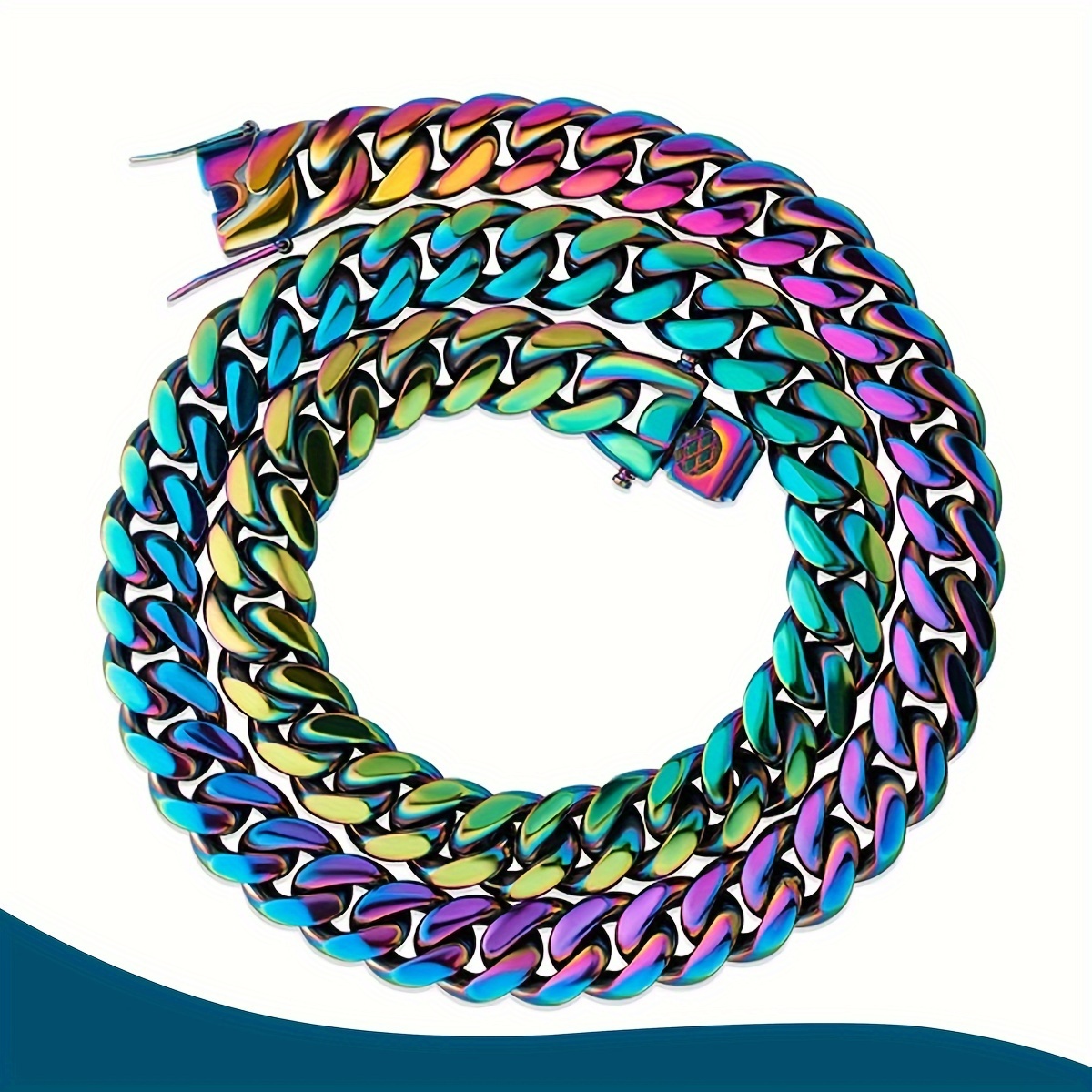 

10mm Rainbow Colorful Stainless Steel Cuban Link Chains Hip Hop Multicolor Chunky Heavy Cut Curb Necklace For Men