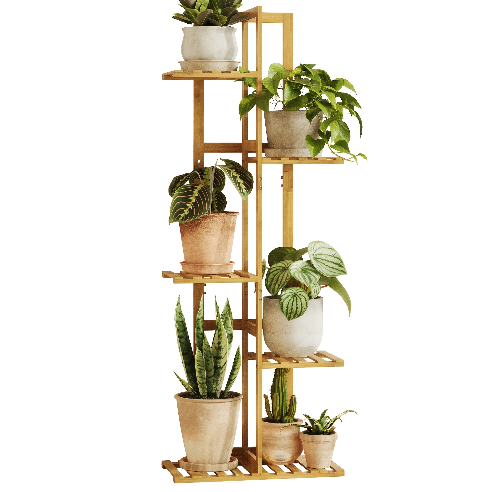 Image of Bamworld Plant Stand Indoor 5 Tier Bamboo Corner Plant Shelf For Multiple Plants, Small Tiered Flower Stand For Window, Garden, Balcony, Home Decor, Living Room, Bedroom