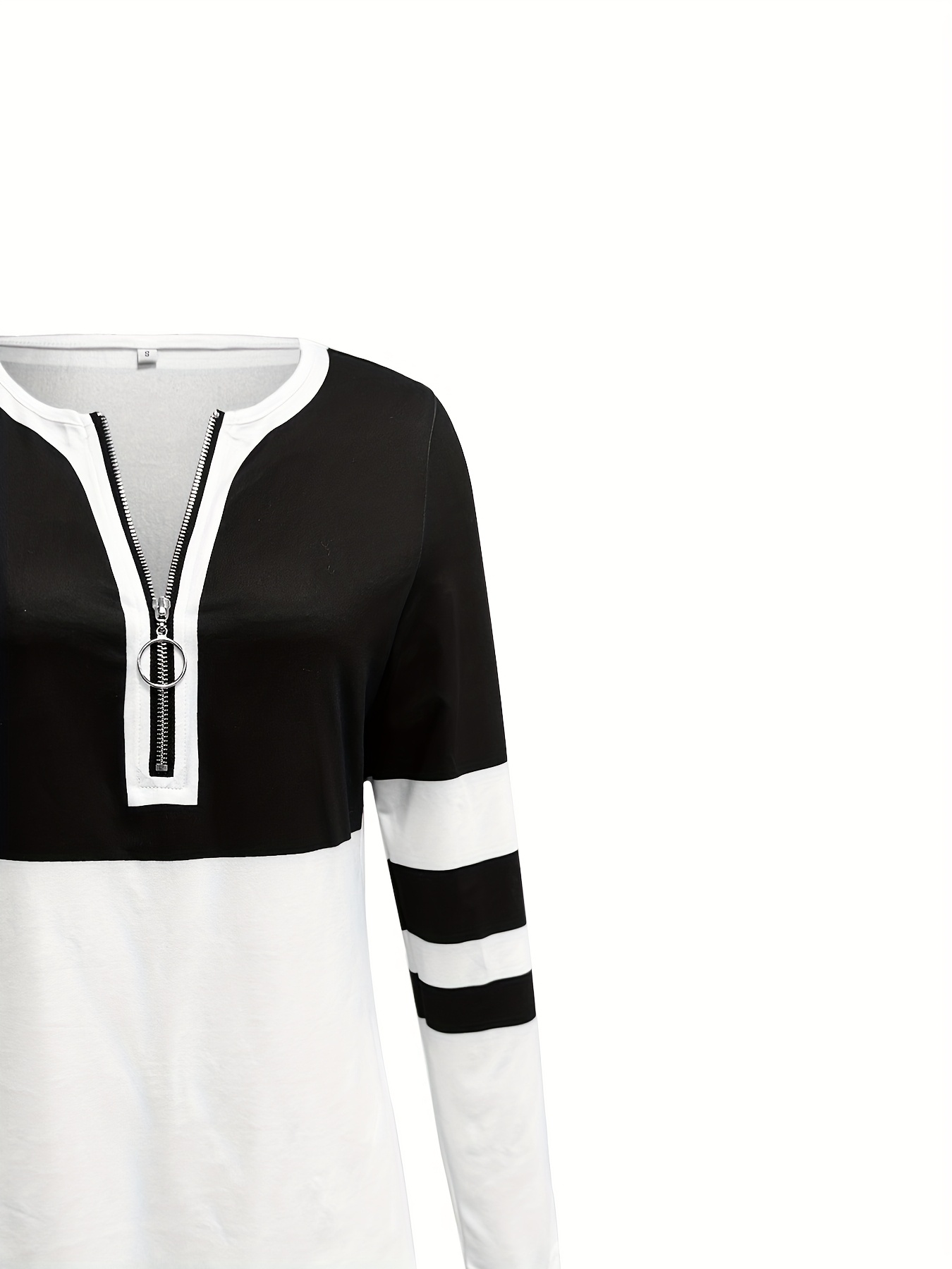 womens   and   block v neck long sleeve t shirt with zipper  l casual yet elegant   spring and fall casual wear   tee zipper   Product details 4