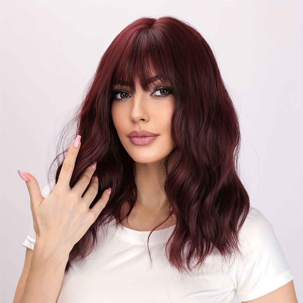 

Natural Loose Wave Red Synthetic Fiber Wig, Vintage And Casual Style, Perfect For Daily Wear, Heat-resistant Fiber, Rose Net Cap, 14 Inches