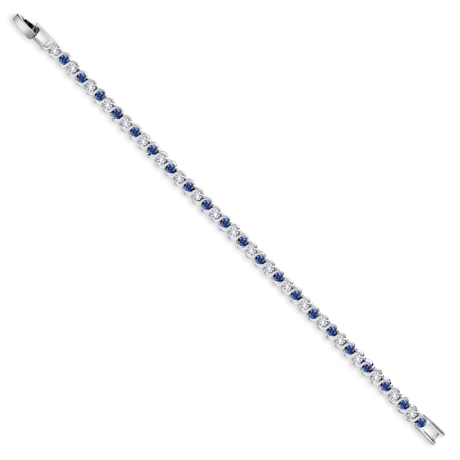 Image of 925 Silver, Women's Dark Blue Wave Bracelet Inlaid With Moissanite, , 5mm Wide, Suitable As A Gift For Christmas, Valentine's Day, Mother's Day, With A Box