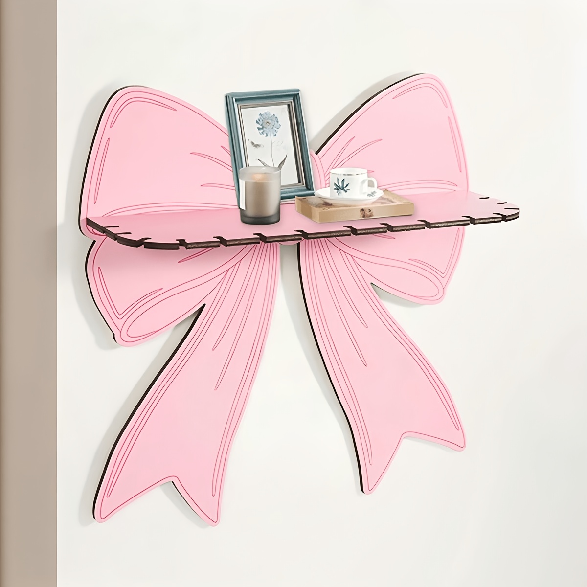 TEMU 1pc 2d Flat Bow-shaped Wall-mounted Floating Shelf, Artificial Wood Arc , Suitable For Valentine's Day Decoration And Crystal Display, Combining