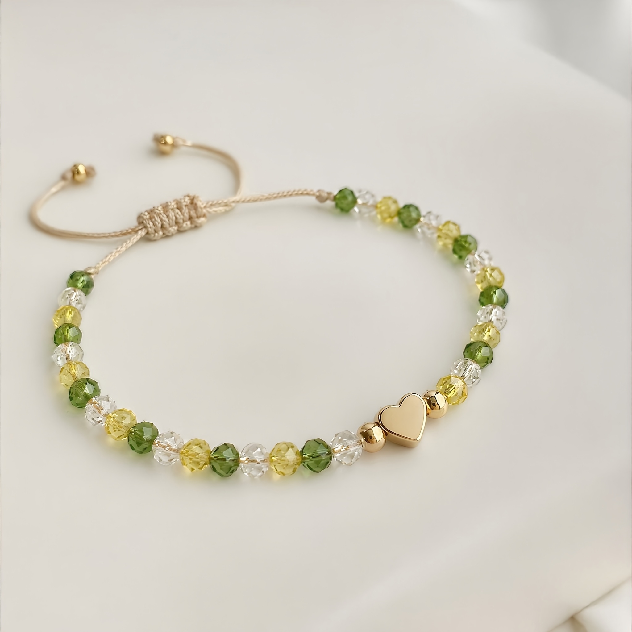 TEMU 1pc Bohemian Heart-shaped Glass Bead Bracelet Adjustable Hand-woven Rope Suitable For Women' Wear, Parties, Birthdays & Valentine's Gift - With