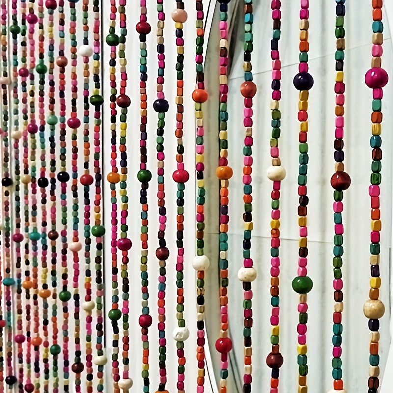 Image of 27 Colorful Round Beads In Hippie Bohemian Bamboo Wooden Door Curtain, Measuring 35.4x70.8 Inches, Suitable For Doorways, Room Dividers, And Decorative Screens For Living Rooms, Bedrooms, And Windows