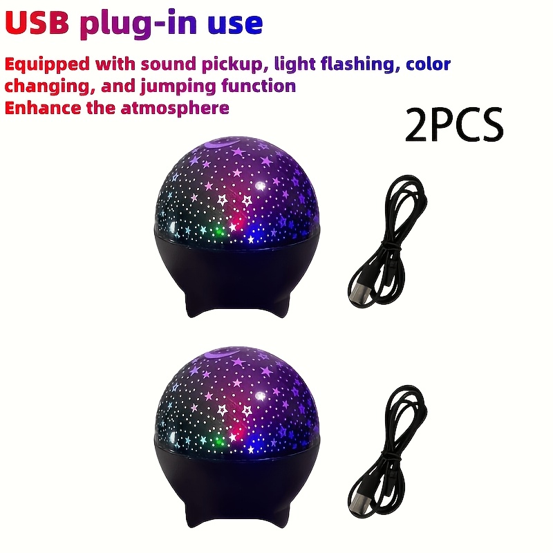 TEMU 2pcs Rotating Star And Moon Projector Light, Usb-powered Rgb Night Light, Batteries Not Included, Perfect For Home, Bedroom, Parties, And