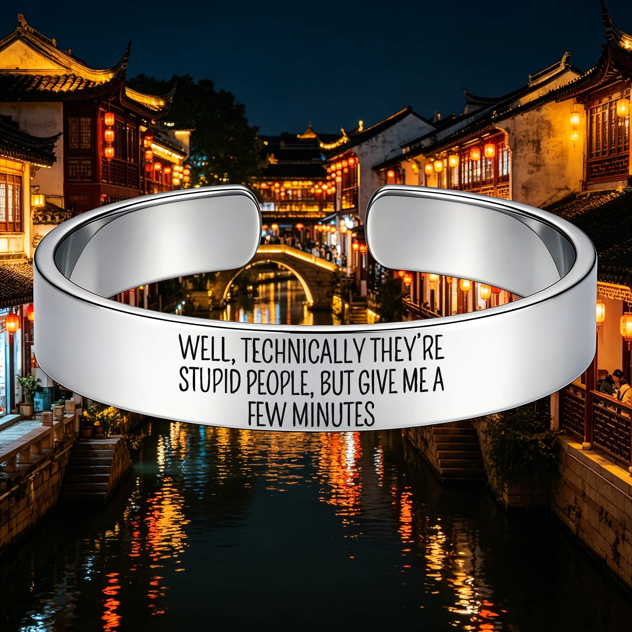 Quirky 304 Stainless Steel Open Bangle Bracelet