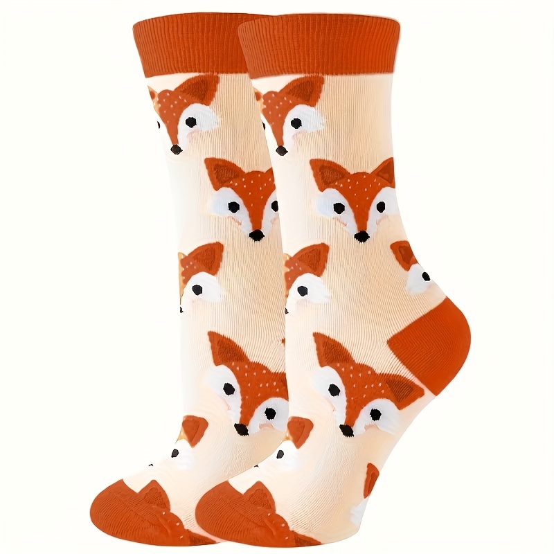 1 Pair/5 Pairs Of Cute Fox Pattern Women's Socks, Comfortable And Breathable, Mid-calf Socks