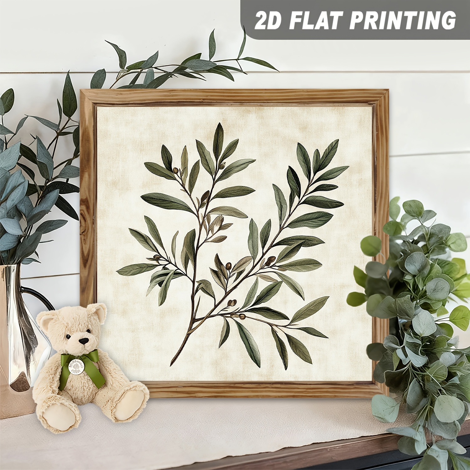TEMU Letrero 2D con de madera vintage, con una ilustración de una rama de , para decorar tu dormitorio, o cocina. Mide 8X8 pulgadas