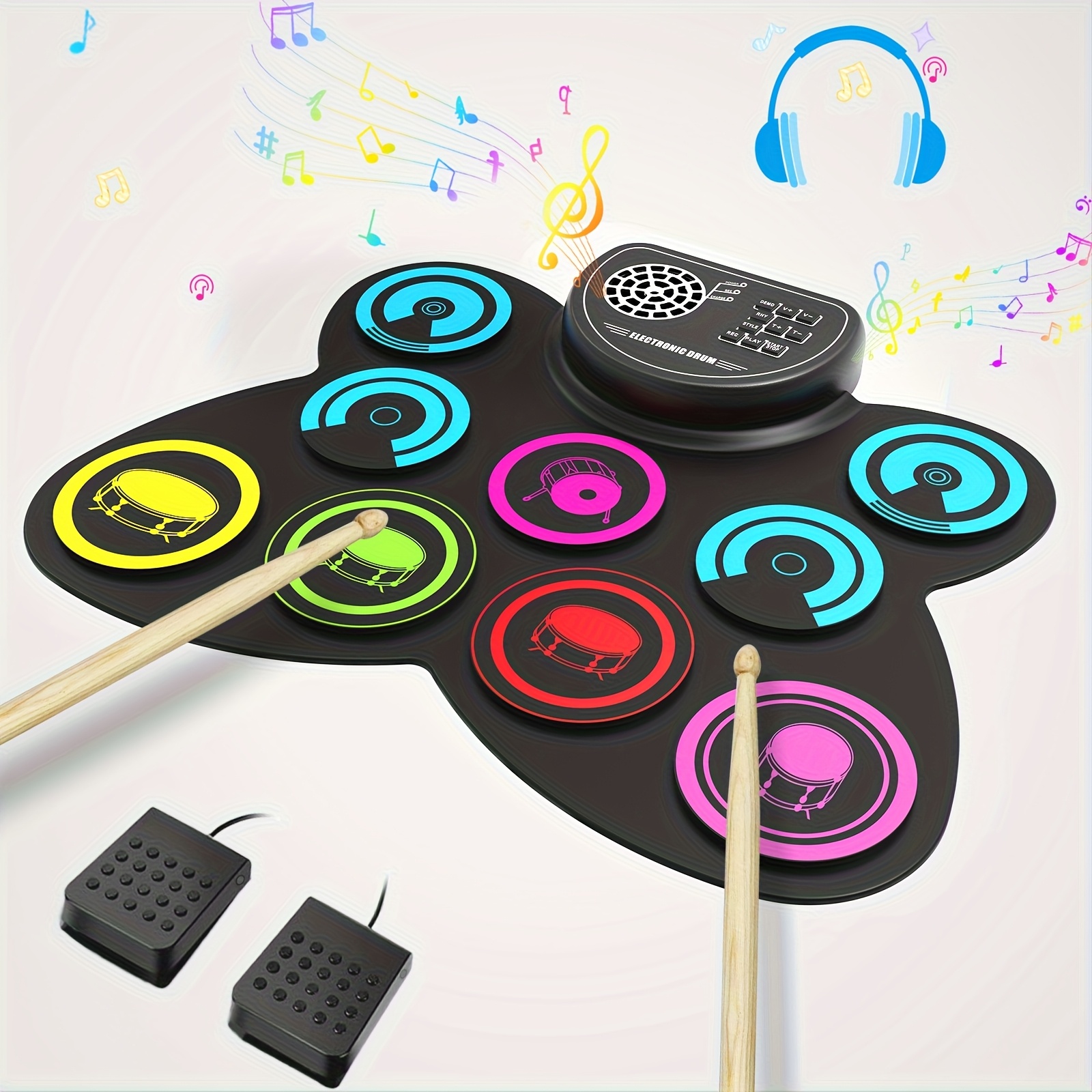 TEMU Electronic Drum Set 9pads Rollup Drum Pad Electric Drum Set With Headphone Jack Builtin Speaker Sticks Foot Pedals Gifts For Valentines TEMU Electronic Drum Set 9pads Rollup Drum Pad Electric Drum Set With Headphone Jack Builtin Speaker Sticks Foot Pedals Gifts For Valentines