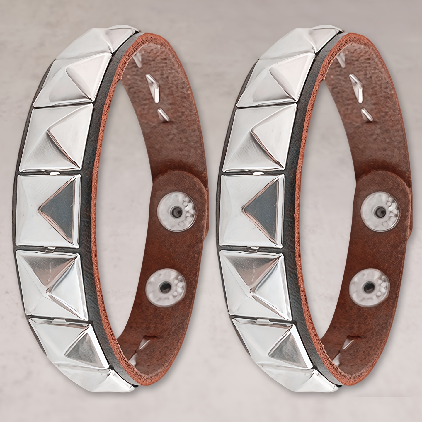 2pcs Gothic PU Cuff Bracelet Set, Y2K Street Rock Style