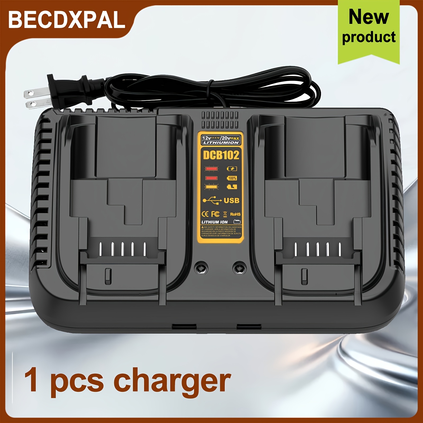 TEMU 1pc Dual-port Fast Battery Charger Is A Replacement For 12/20v Max Charger Dcb102, Compatible With 12v/20v Max Lithium Batteries Dcb124, Dcb203,