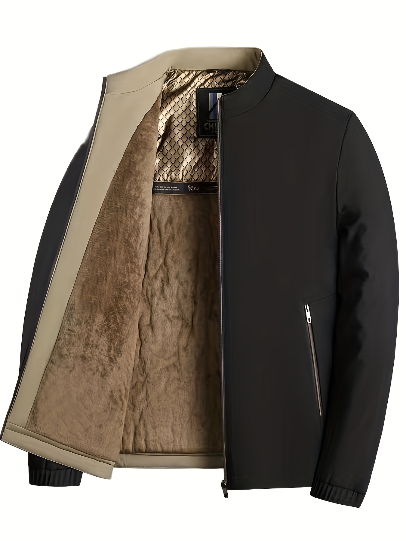 Men s Heavyweight Winter Jacket - Thermal Insulated Coat with Zipper Closure, Stand Collar, Black Formal & Casual   for Office, Parties, Travel - Polyester Outer & Lining, Party Outerwear, Durable Zipper Closure