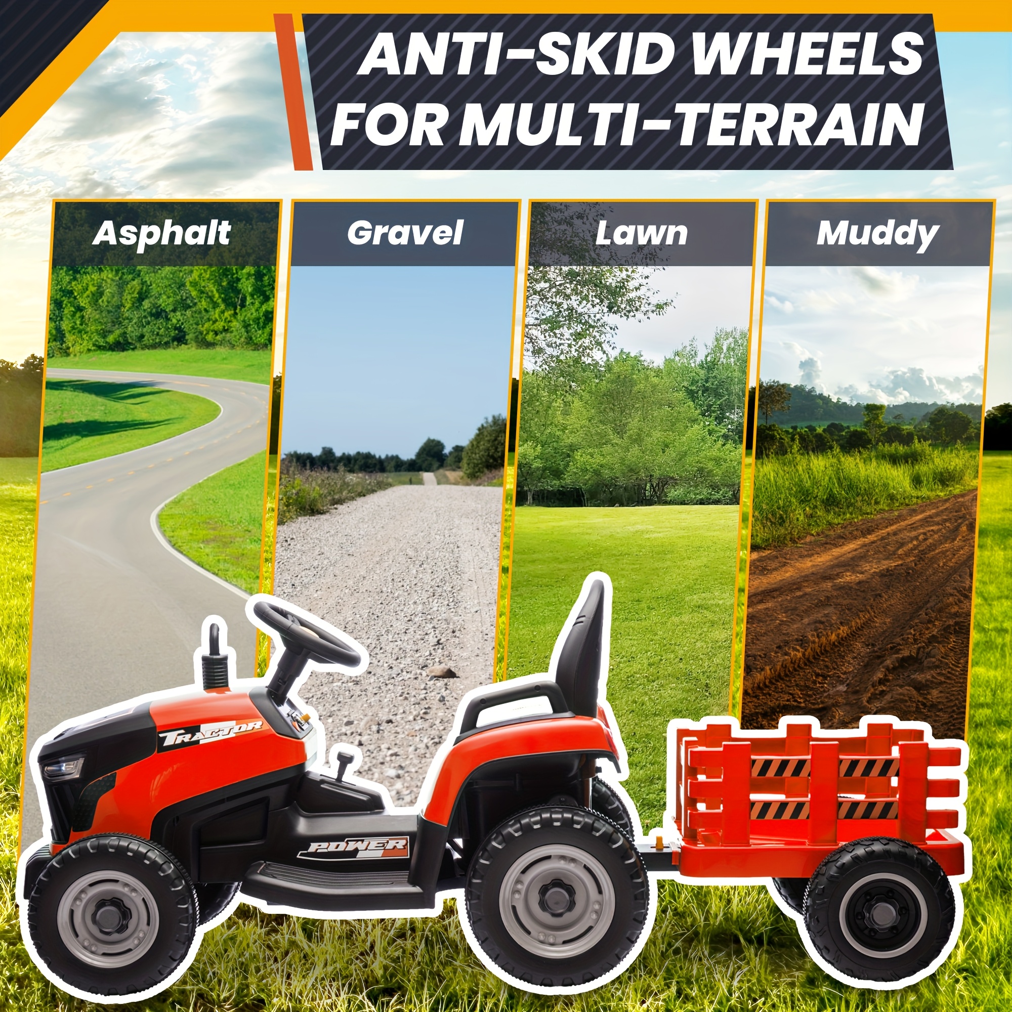 JOYRACER 2-in-1 Kids Tractor Ride-On with Detachable Trailer, Remote Control & Music - 2*200W Motor, 2-4.3MPH, Anti-Skid Wheels for Multi-Terrain, LED Lights + Seat Belt, Green & Black, Remote Control Ride-On | Kidfriendly Ride | Durable Construction, JOYRACER