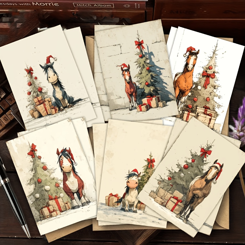 TEMU 12pcs Christmas Greeting Cards With Envelope - Christmas Tree, Gift, And , 6 Styles, Holiday Cards, Suitable For Handmade Thank You Cards And