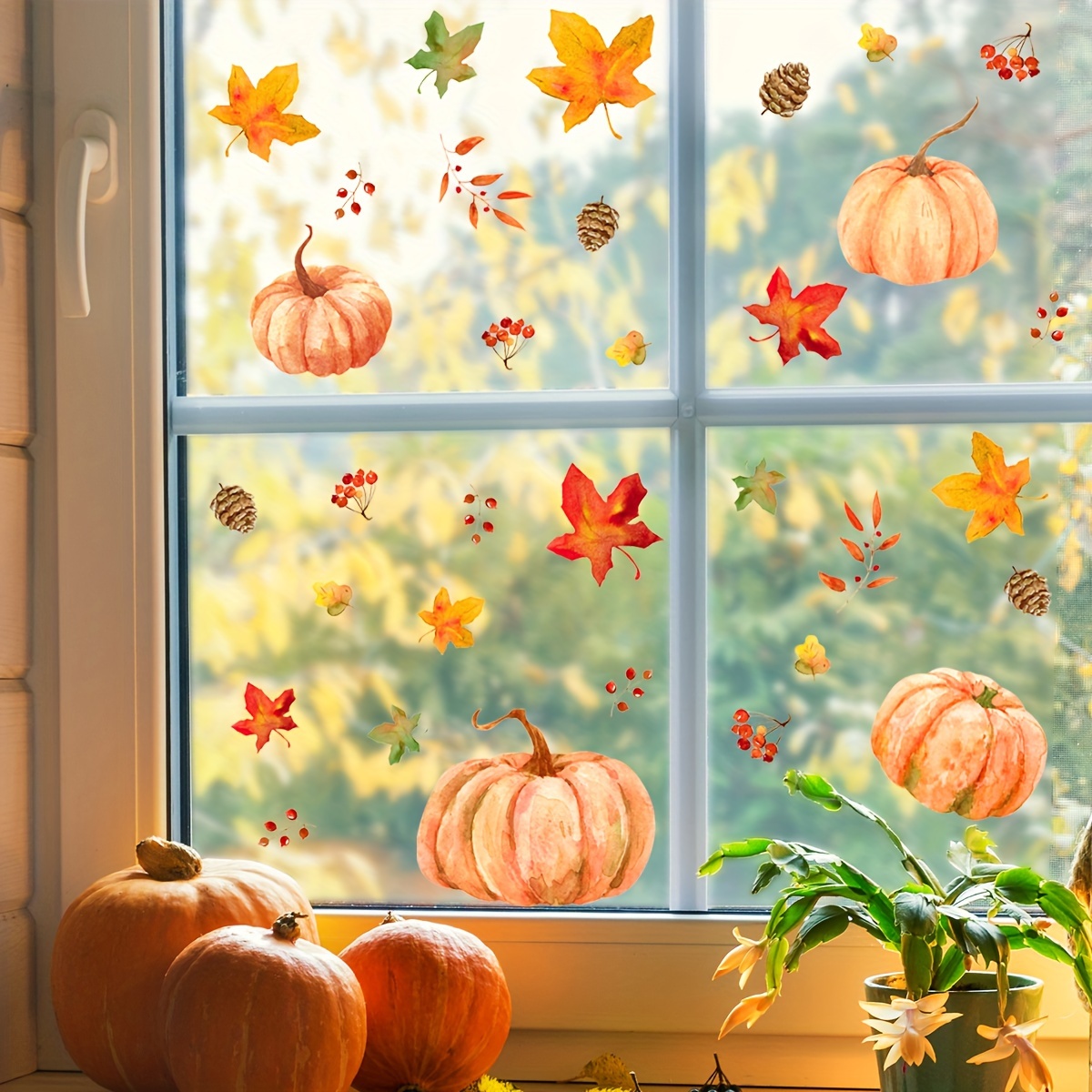 

2 Sheets (27*27cm*2pcs) Maple Leaf Pumpkin Halloween Wall Stickers Window Stickers Room Decoration Wall Stickers Self-adhesive Wholesale Wall Stickers (ct8002-nh)