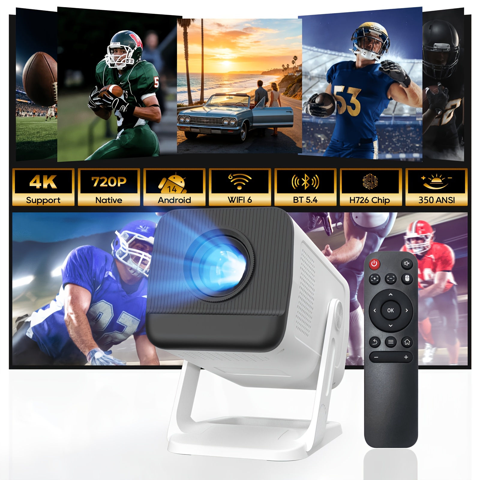 Image of [x1aq] Portable Mini Smart Projector, 11-300ansi 4k Support Local 720p Home Theater, Wifi6 & Bt 5.4, Auto Keystone Correction, 110" Screen Projection, For Movies Gaming, Compatible With Phones