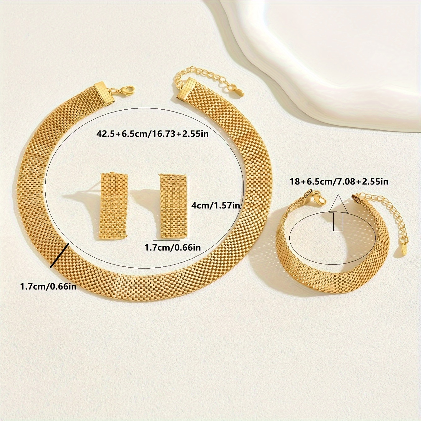 TEMU 3-teiliges Set mit verzierten und übertriebenen weichen Netz-Ohrringen und Halskette, geeignet als Hochzeitsaccessoires für Damen