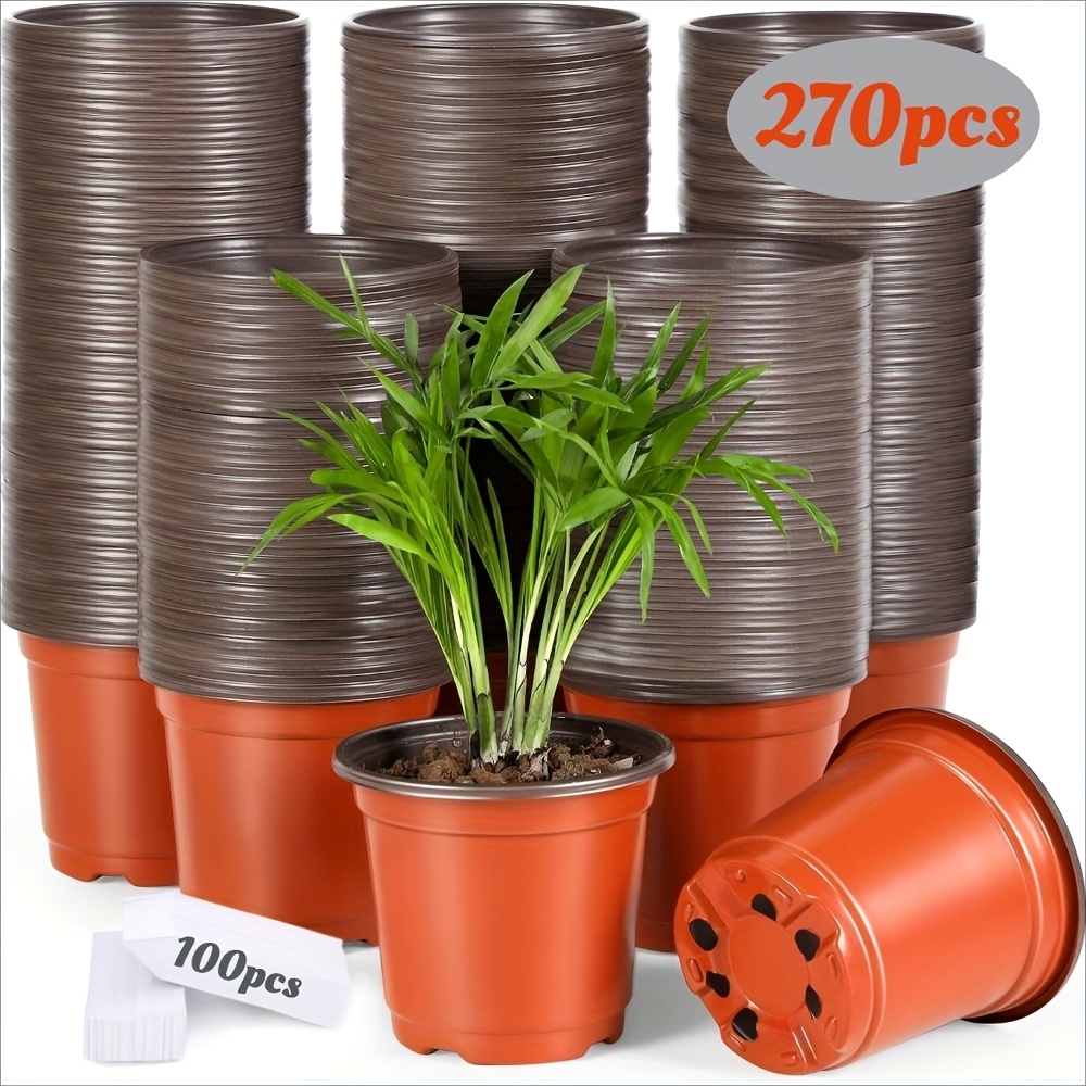 Image of 370pcs Plastic Nursery Pots(270 Pots+100 Plant Labels), Seed Starting Trays With Drainage Holes, Perfect For & Green Projects, Ideal For Projects And Garden Nurseries