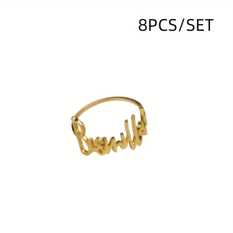 8pcs/set Golden English Letters Napkin Rings For Dinning Table Setting- Rustic Dinner Tables Setting Decoration For Holiday Party Dinner Parties