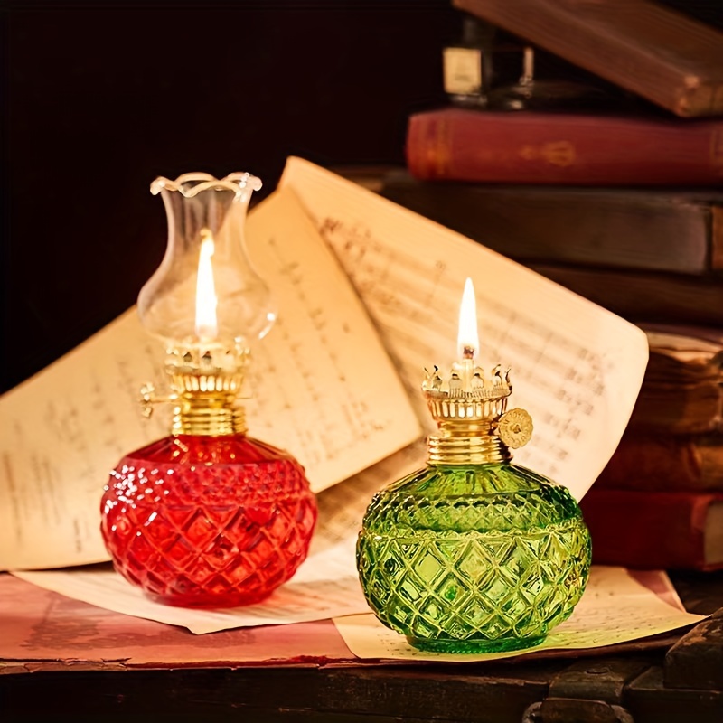 

Vintage-inspired Adjustable Crystal Glass Oil Lamp With Clear High Borosilicate Shade - Room Decor, Ideal Holiday Gift