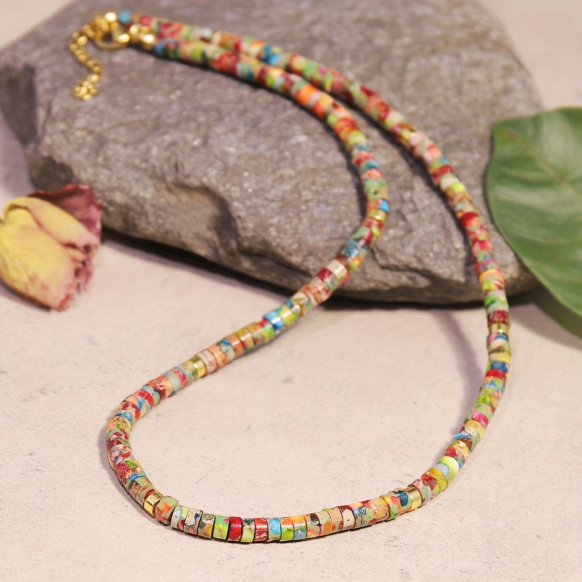 Natural Stone Bead Necklace Unisex Jewelry Golden Chain Unique Gift