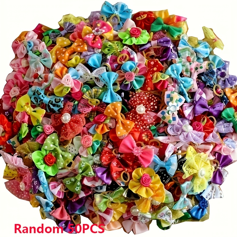 TEMU 50 pezzi di decorazioni casuali con perle , piccoli fiocchi graffiti con fiori, piccoli fiocchi graffiti color macaron, decorazioni miste per