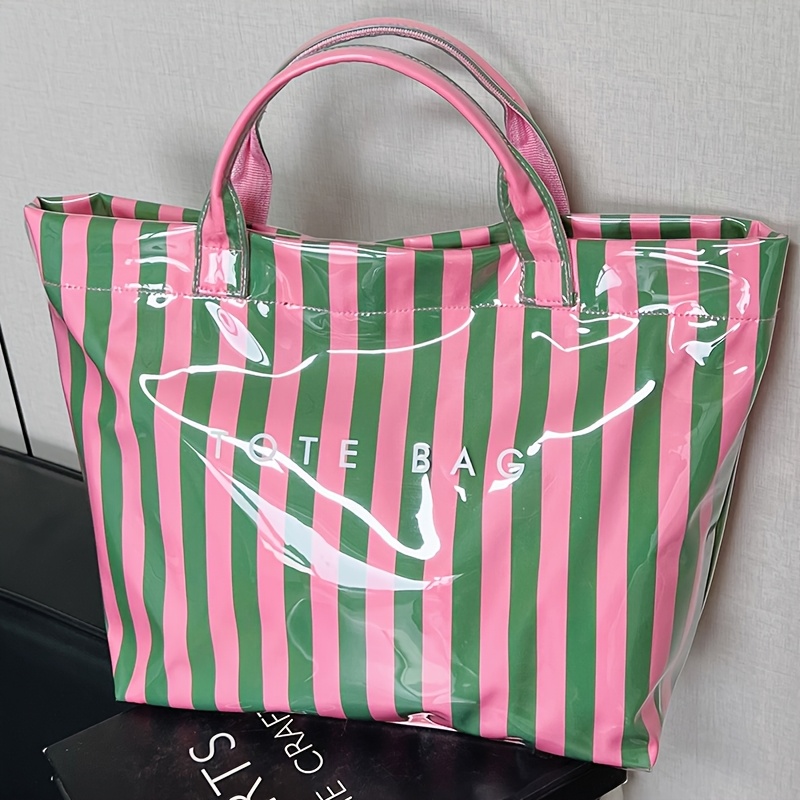 TEMU Beach Vacation Wind Color Block Striped Women's Tote Bag | Fashionable Large Capacity Work Handbag | Storage Bag | Wallet, Perfect For Daily