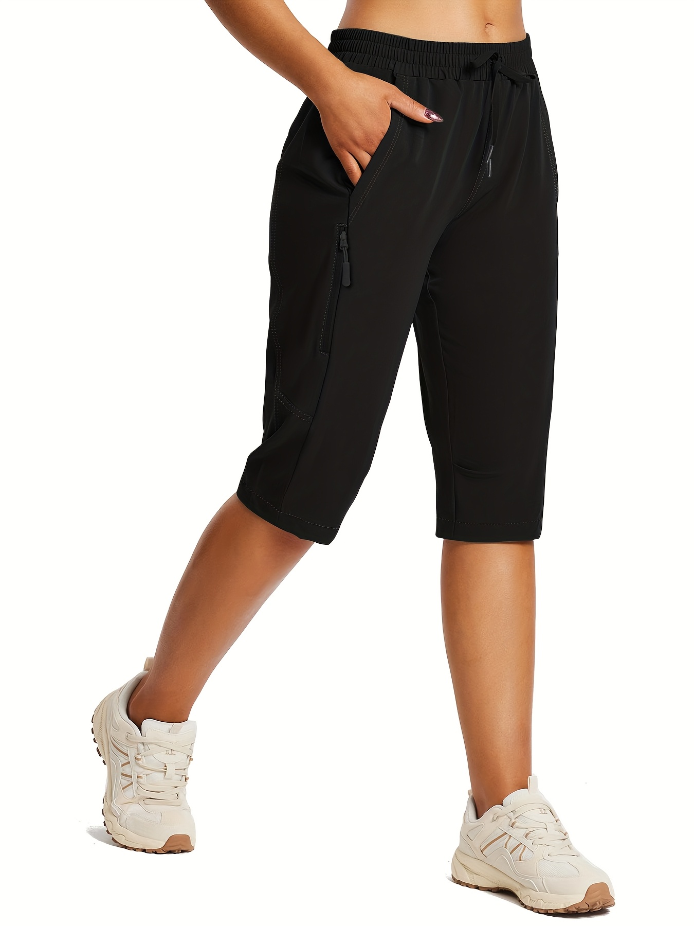  womens lightweight quick dry high quality hiking cargo shorts with elastic waist multiple pockets   outdoor shorts for spring summer fall machine washable casual outdoor shorts black 0