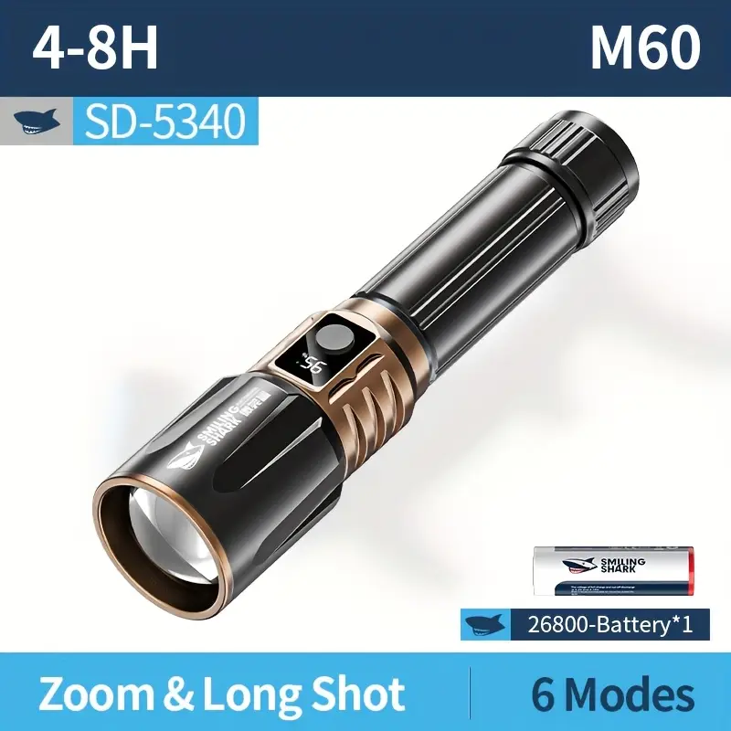 1pc rechargeable flashlights m60 led long range high power multi functional handheld flash light with lcd display power bank function for emergency security camping Product details 10