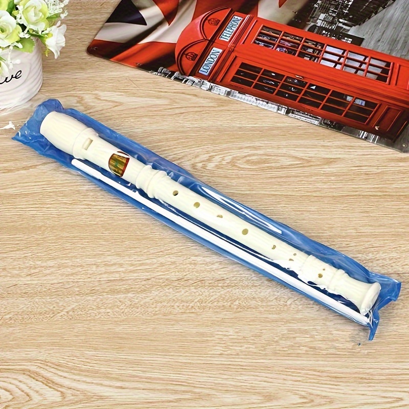 TEMU 1pc Plastic White Flute Professional Performance Instrument Practice Playing Vertical Flute With Cleaning Stick