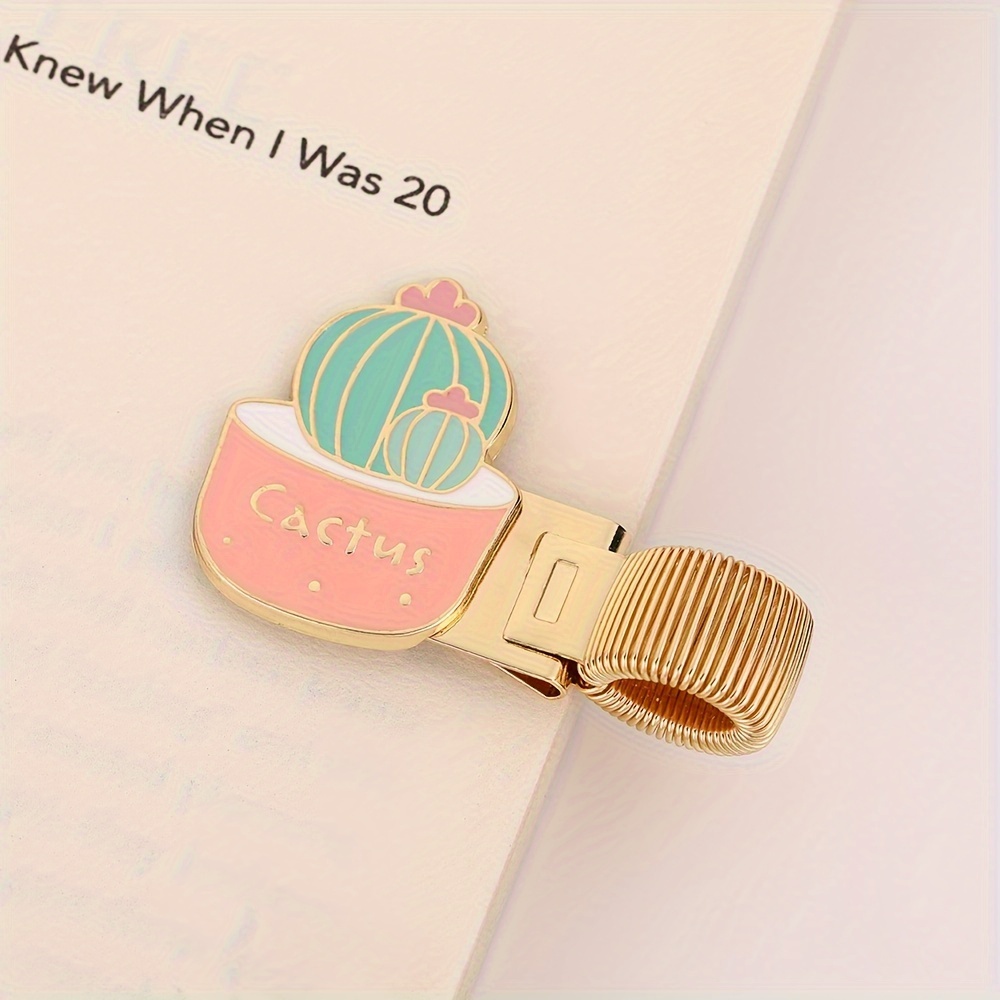 Image of 1pc Cartoon Cactus Cloud Universal Metal Pen Holder, With Spring Metal Clip, For Hand Account Notebook Student Office Stationery