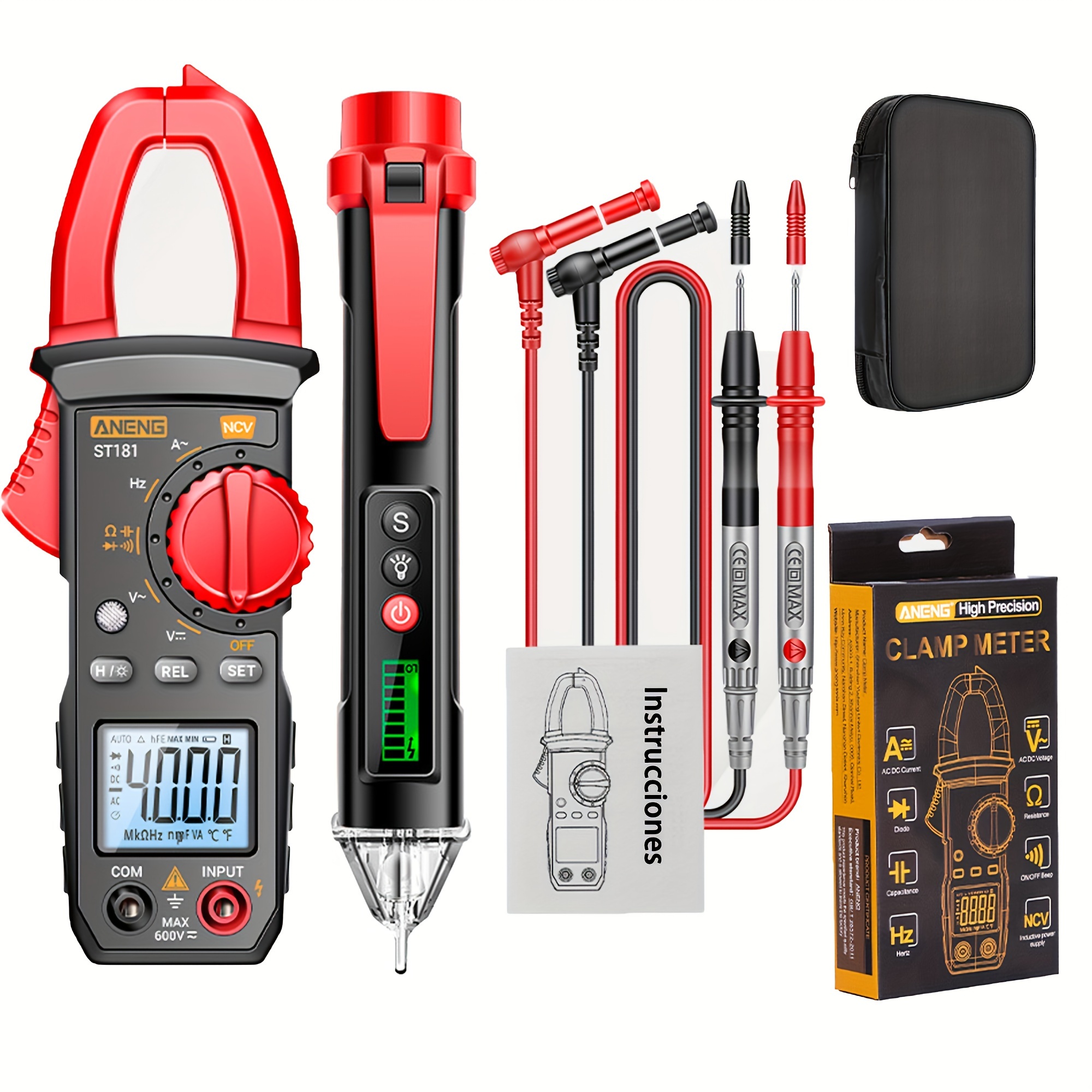 advanced clamp type multimeter ammeter kit including sound and light screen induction measuring pen st181 4000 count with buzzer measuring current voltage     nvc detection diode continuity duty cycle 0