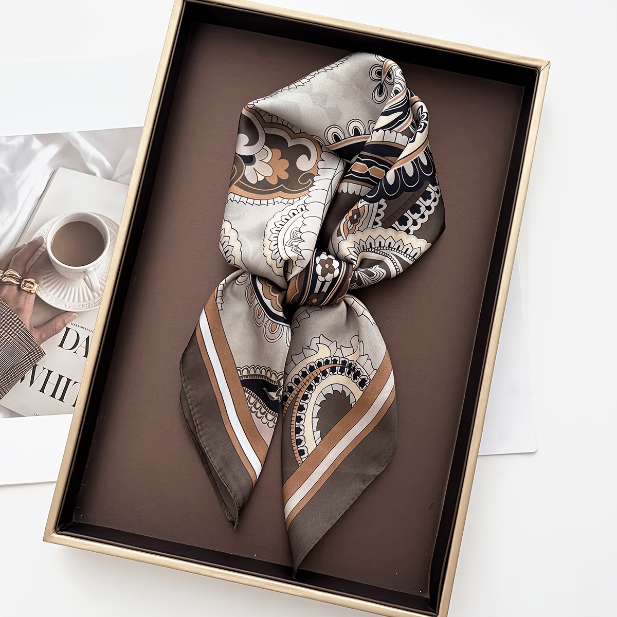 TEMU Women's Paisley Scarf Shawl - Elegant Square Headscarf Suitable For , Versatile Shawl Wrap For Casual & Formal Wear, Breathable Suitable For