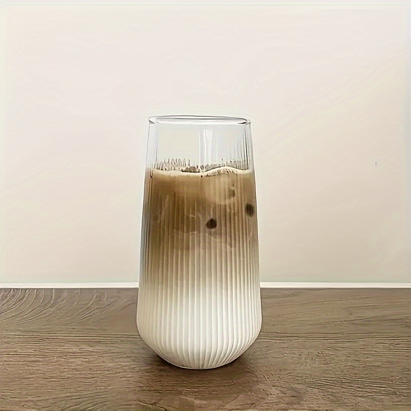 

1pc, Glass Cup, Vertical Stripes Water Cup, Heat Resistant Glass Coffee Cups, Drinking Cups, Summer Winter Drinkware