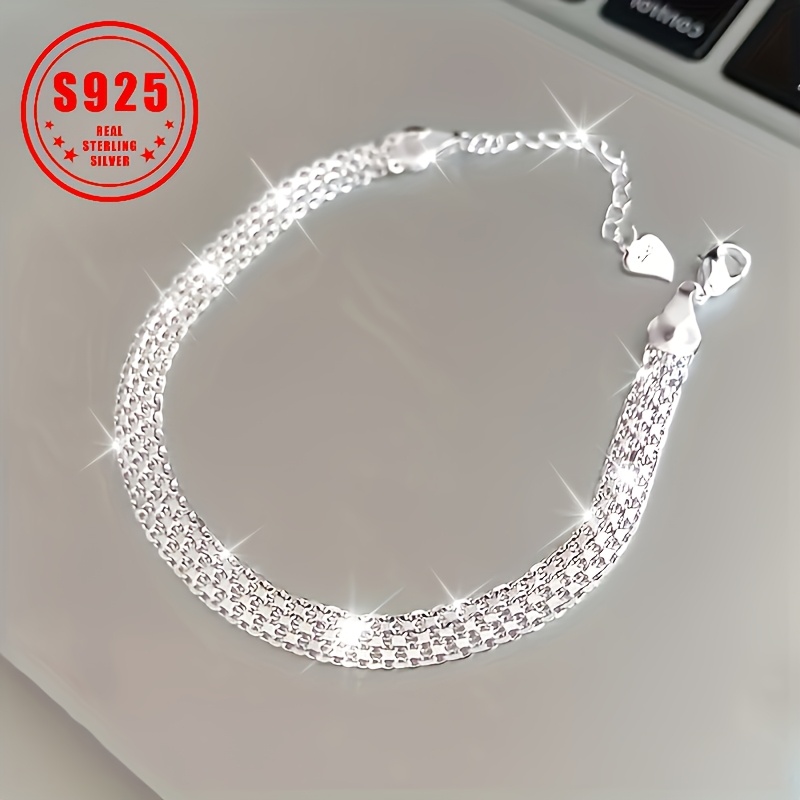 

Sparkling S925 Sterling Silver Hypoallergenic Bracelet, Elegant And Luxurious Men's And Women's Banquet Hand Jewelry. 3.65 G/0.