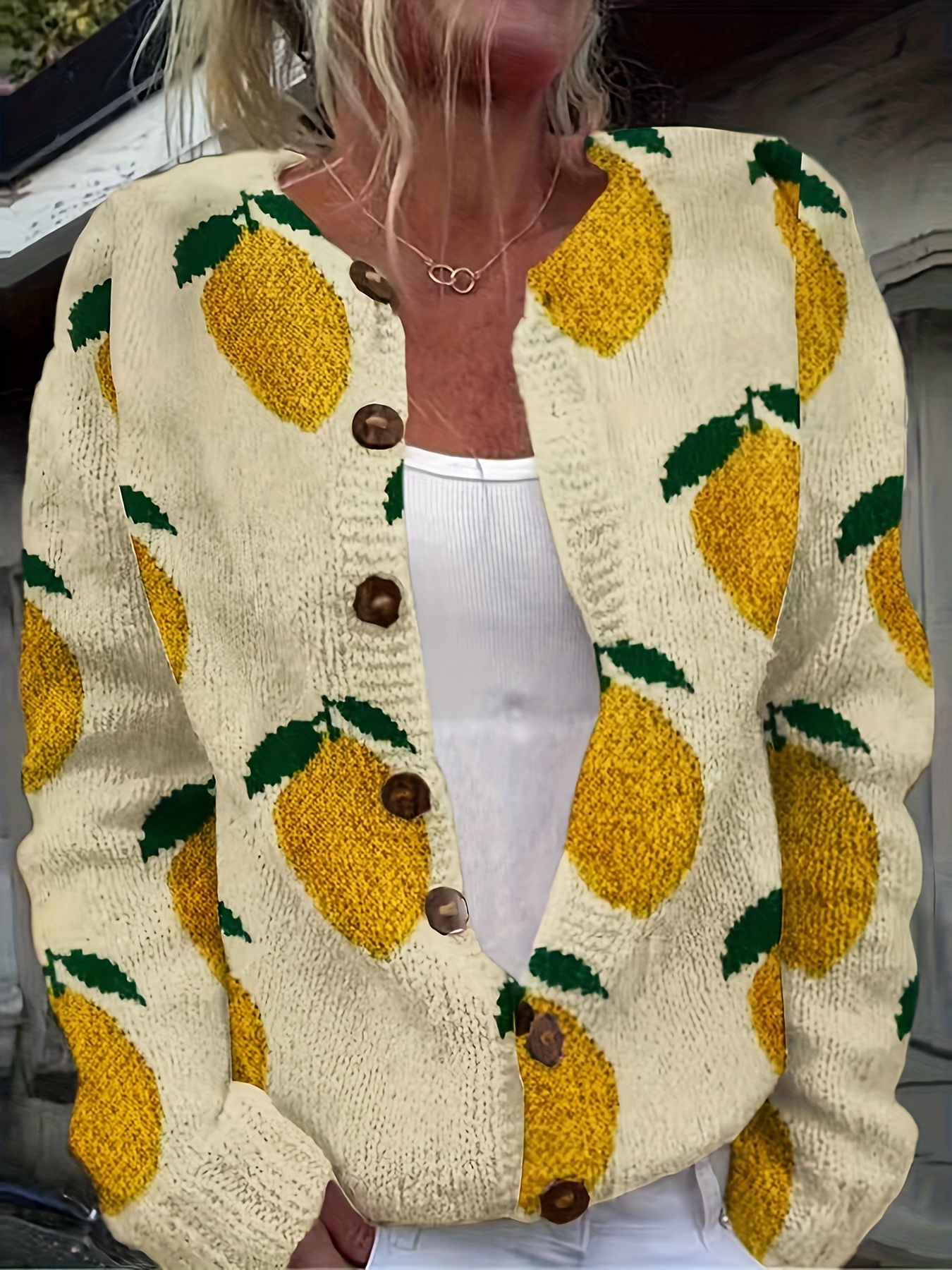 womens casual lemon print cardigan 3d lemon design Temu Bahrain