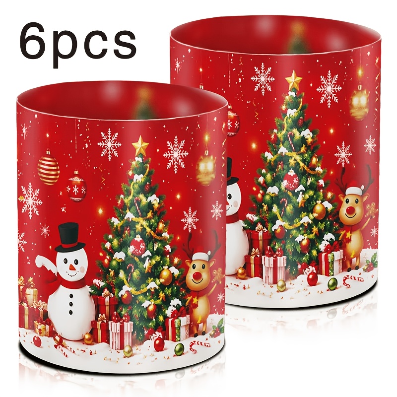 TEMU 6pcs -style Candle Holders Printed With Christmas Tree, Snowman And Reindeer Patterns, Suitable For Christmas Tabletop Decoration, Christmas