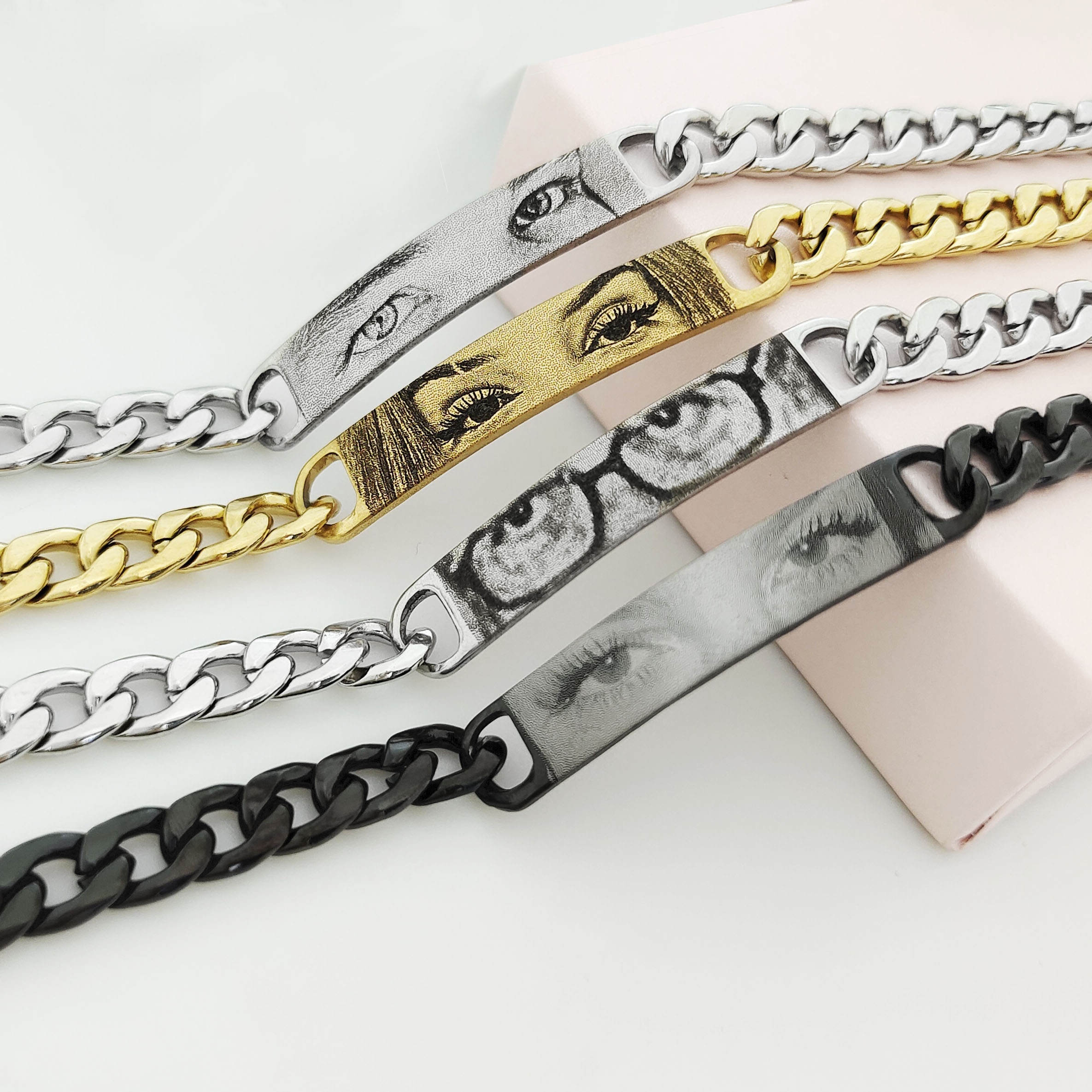 

[hot ] Engraved Eye Couple's Bracelet - Steel, , For 's Day &